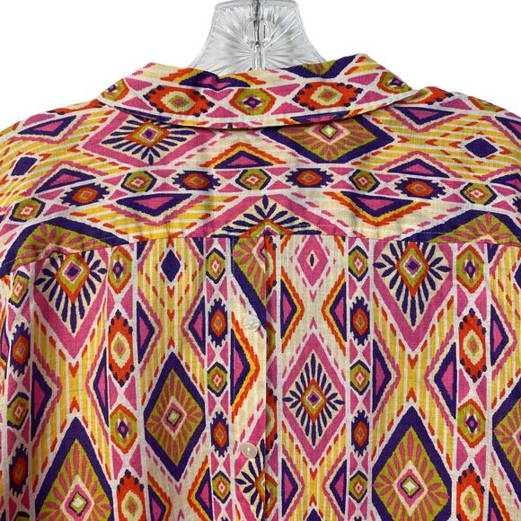 CHICO'S 2 100% Linen No-Iron Shirt Pattern Print Back Button Detail 3/4 Sleeves - Picture 4 of 10